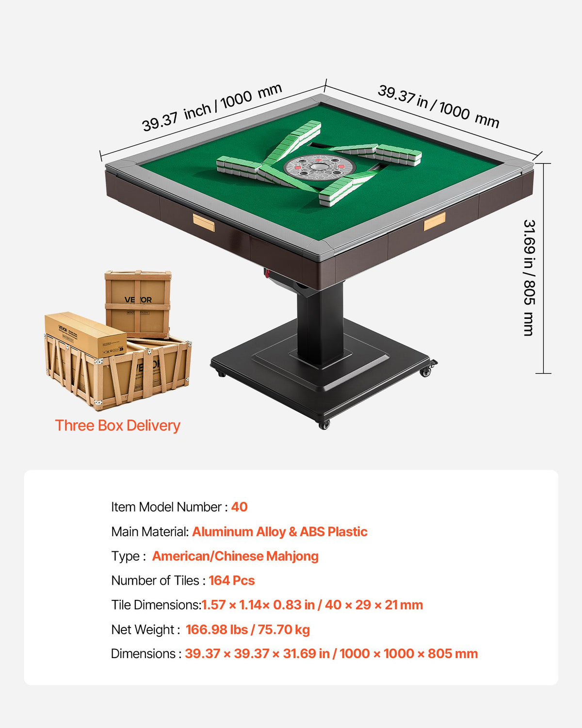 VEVOR Automatic Mahjong Table with Wheels, 2 Sets of 40 mm Tiles (164 Pcs), Roller Coaster Style Mahjong-Table, Foldable and Automatic Shuffler, for Home, Outdoor Leisure & Gifts for Mahjong Players - DDMJZXYS40MMEU2VX002V1 - view 8