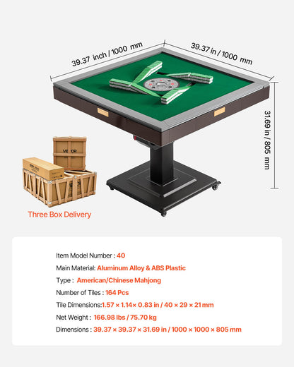 VEVOR Automatic Mahjong Table with Wheels, 2 Sets of 40 mm Tiles (164 Pcs), Roller Coaster Style Mahjong-Table, Foldable and Automatic Shuffler, for Home, Outdoor Leisure & Gifts for Mahjong Players - DDMJZXYS40MMEU2VX002V1 - view 8