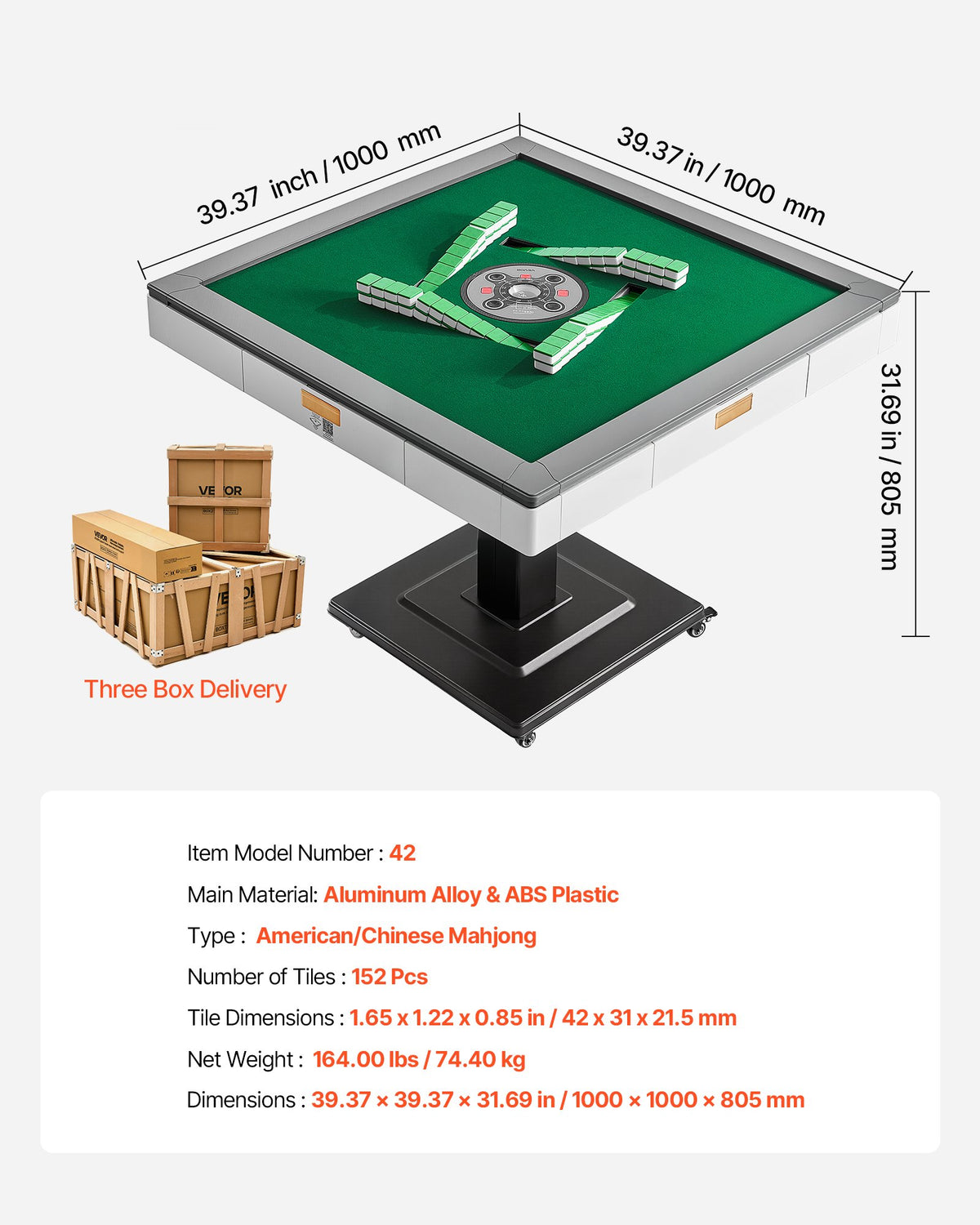 VEVOR Automatic Mahjong Table with Wheels, 2 Sets of 42 mm Tiles (152 Pcs), Roller Coaster Style Mahjong-Table, Foldable and Automatic Shuffler, for Home, Outdoor Leisure & Gifts for Mahjong Players - DDMJZXYS42MM4Q65O002V1 - view 8