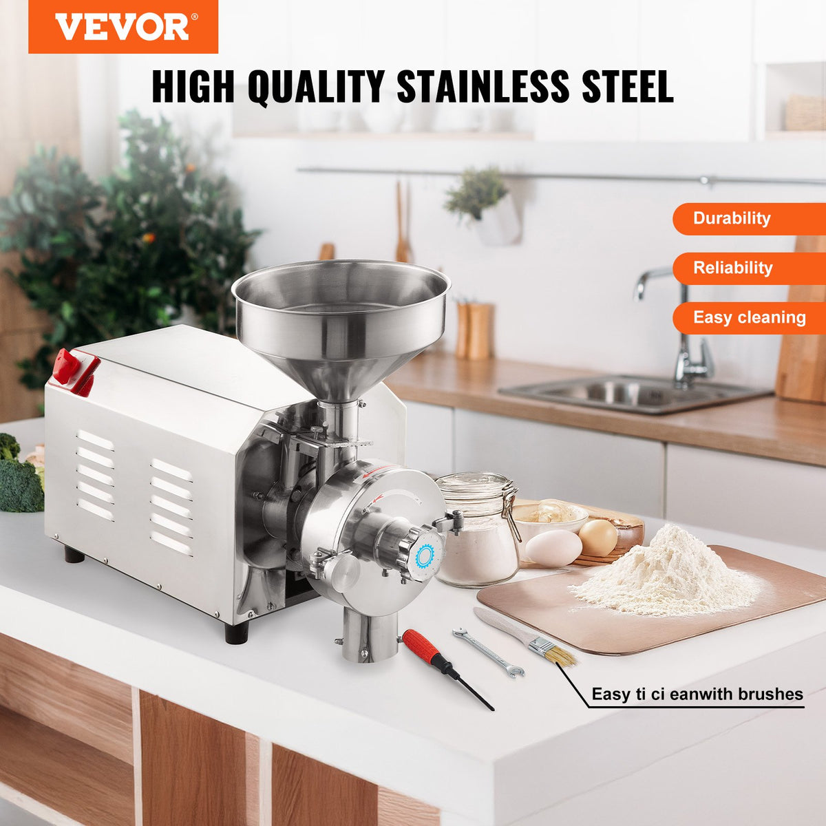 VEVOR Soybean Grinder Commercial Grinding Machine for Spices 3000W Corn Mill Grinder 100 KG/H Stainless Steel Corn Grinder Industrial Flour Milling Machine for Pepper Soybean Peanut Corn Grains - DDMPSGWYMJBXSPVJXV1 - view 3