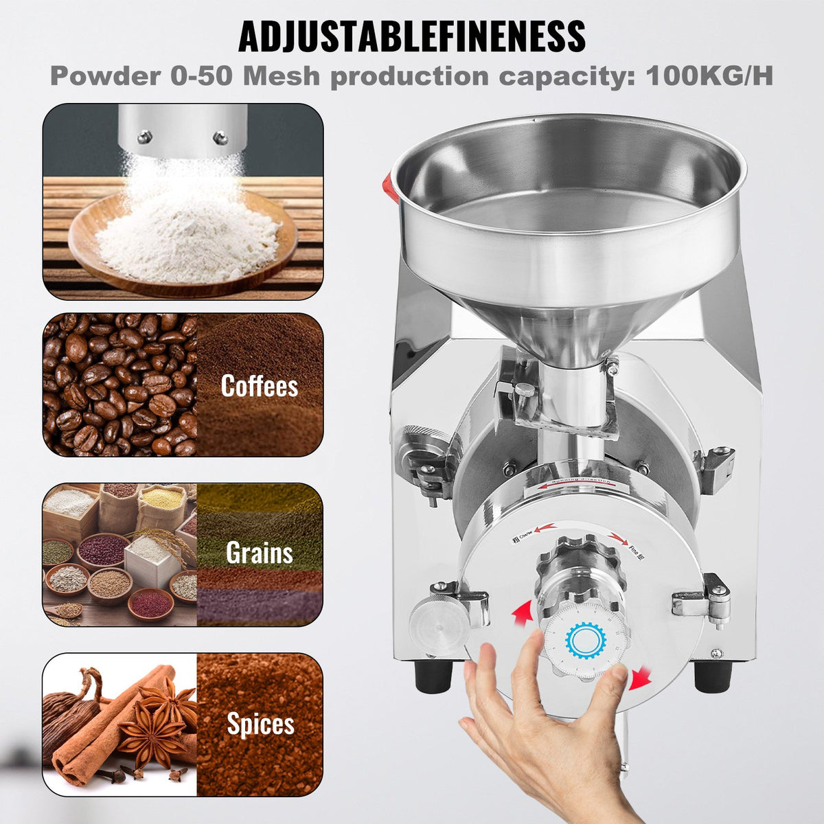 VEVOR Soybean Grinder Commercial Grinding Machine for Spices 3000W Corn Mill Grinder 100 KG/H Stainless Steel Corn Grinder Industrial Flour Milling Machine for Pepper Soybean Peanut Corn Grains - DDMPSGWYMJBXSPVJXV1 - view 5