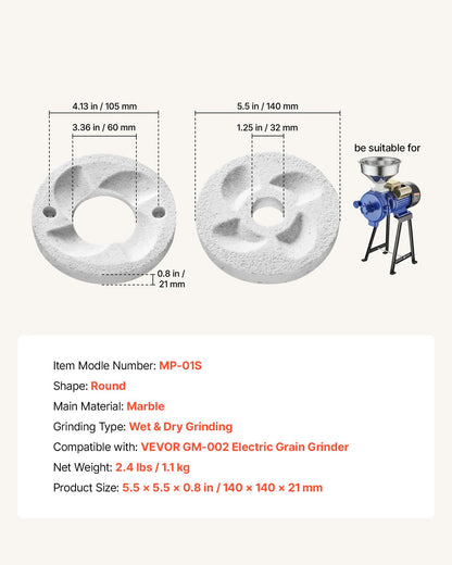 VEVOR 2PCS Grinding Sheets for Electric Grain Mill Grinder, Marble Dry & Wet Grinding Discs, Replacement Grinding Plates Compatible with VEVOR GM-002 Corn Spice Mill Grinder - DDMPSGWYMJDL5IQ2T001V0 - view 8
