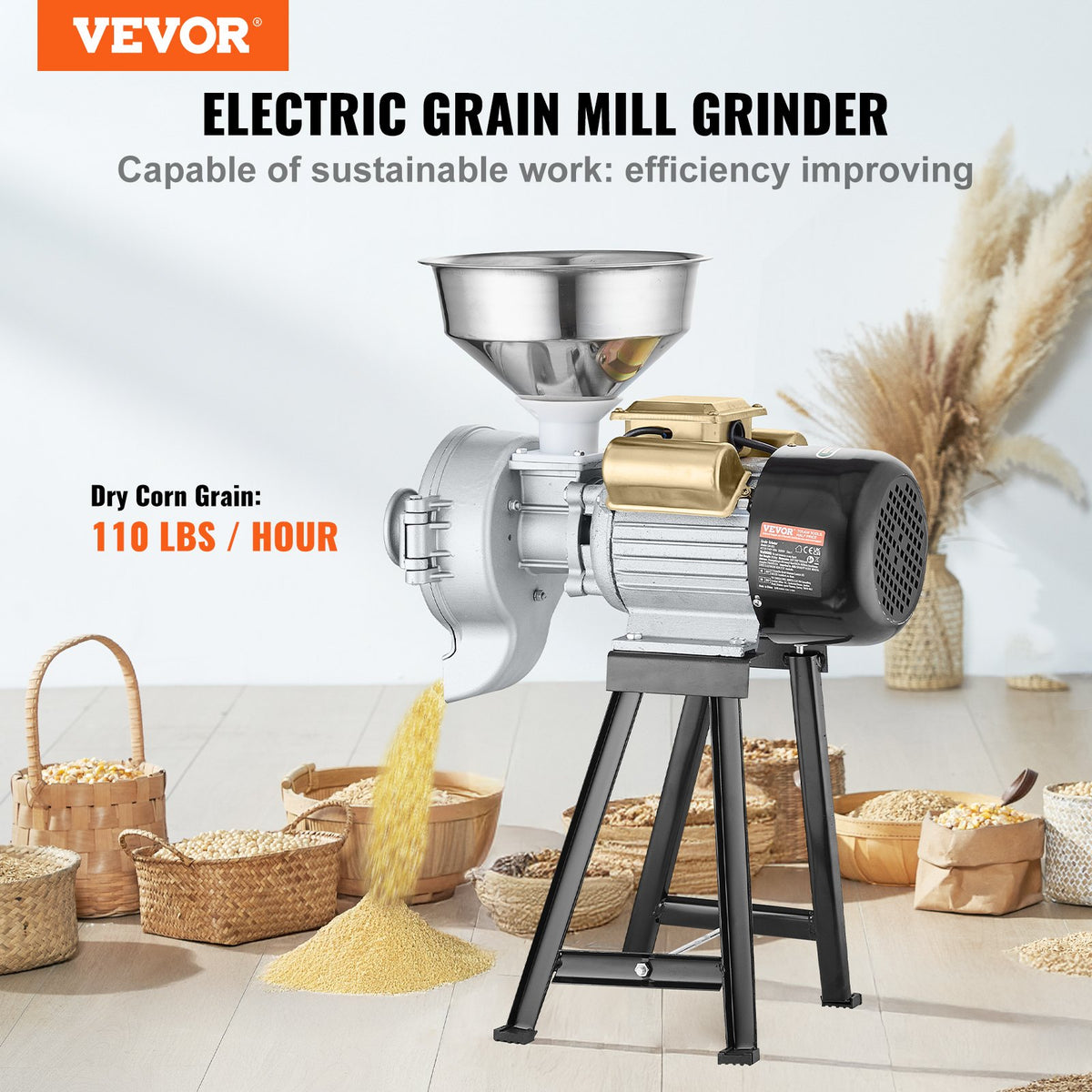 VEVOR Electric Grain Mill Grinder, 3000W Spice Grinders, Commercial Corn Mill with Funnel, Thickness Adjustable Powder Machine, Heavy Duty Feed Flour Cereal Mill Wheat Grinders, Dry & Wet Grinder - DDMPSGWYMJLJOM53QV1 - view 3