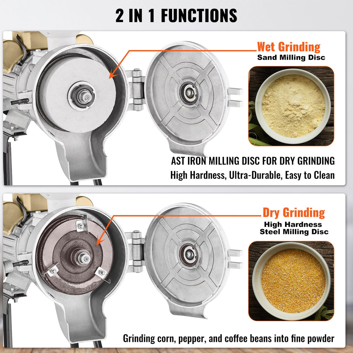 VEVOR Electric Grain Mill Grinder, 3000W Spice Grinders, Commercial Corn Mill with Funnel, Thickness Adjustable Powder Machine, Heavy Duty Feed Flour Cereal Mill Wheat Grinders, Dry & Wet Grinder - DDMPSGWYMJLJOM53QV1 - view 5