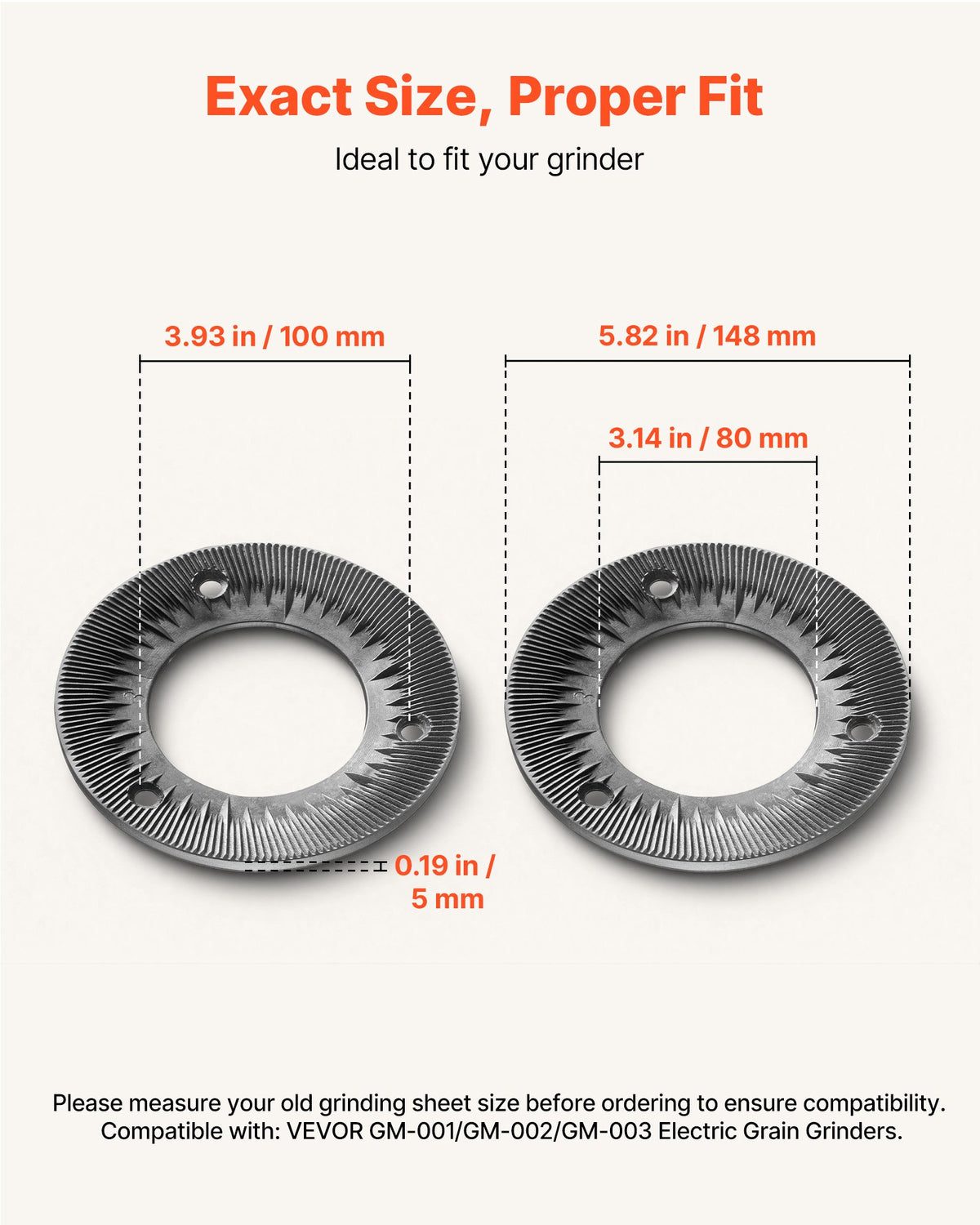 VEVOR 2PCS Grinding Sheets for Electric Grain Mill Grinder, Cast Iron Dry Grinding Discs, Replacement Grinding Plates Compatible with VEVOR GM-001, GM-002, GM-003 Corn Spice Mill Grinder - DDMPSGWYMJZTDXB5V001V0 - view 4