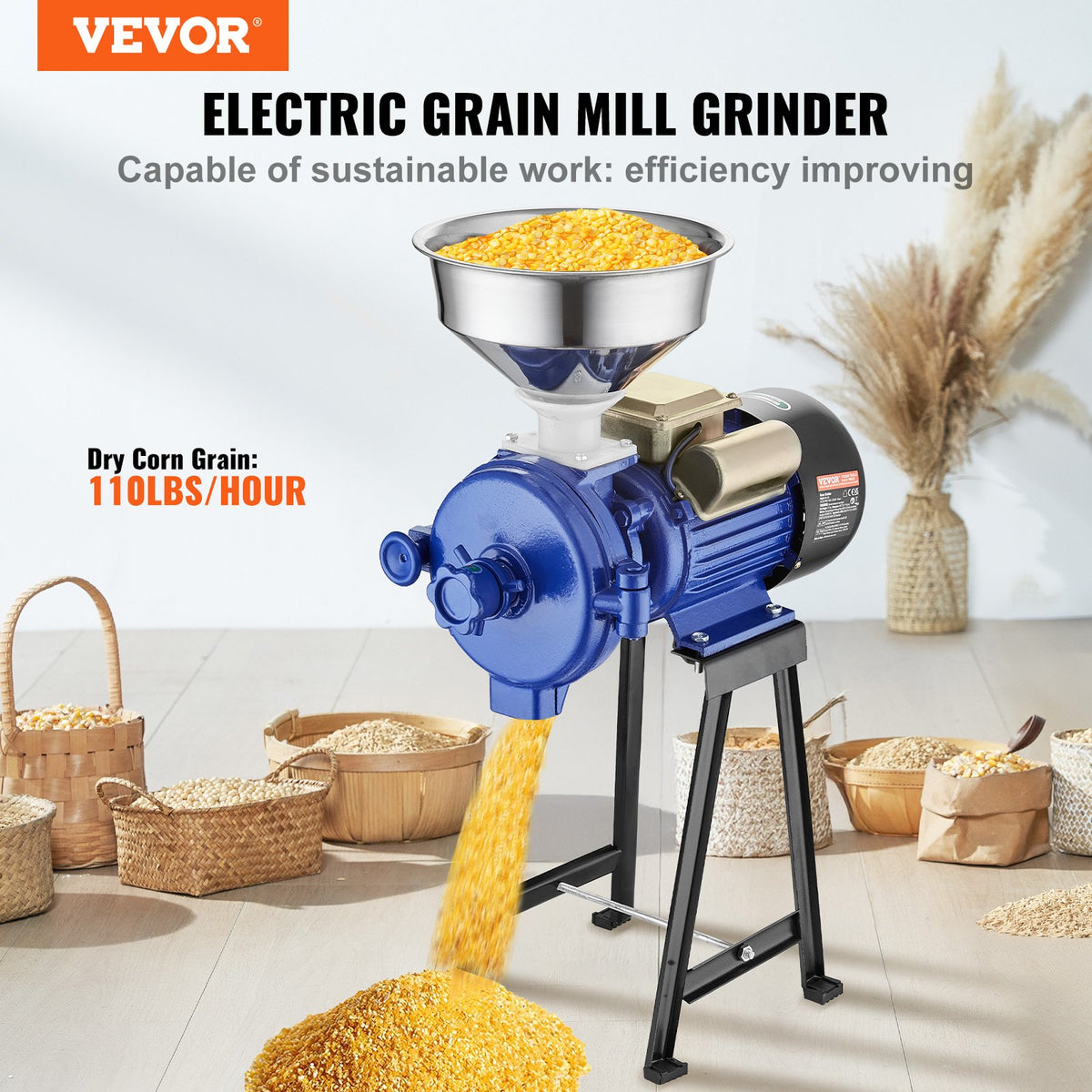VEVOR Electric Grain Mill Grinder, 3000W Spice Grinders, Commercial Corn Mill with Funnel, Thickness Adjustable Powder Machine, Heavy Duty Feed Flour Cereal Mill Wheat Grinders, Dry Grinder - DDMPSGWYMJZTWGW67V1 - view 3