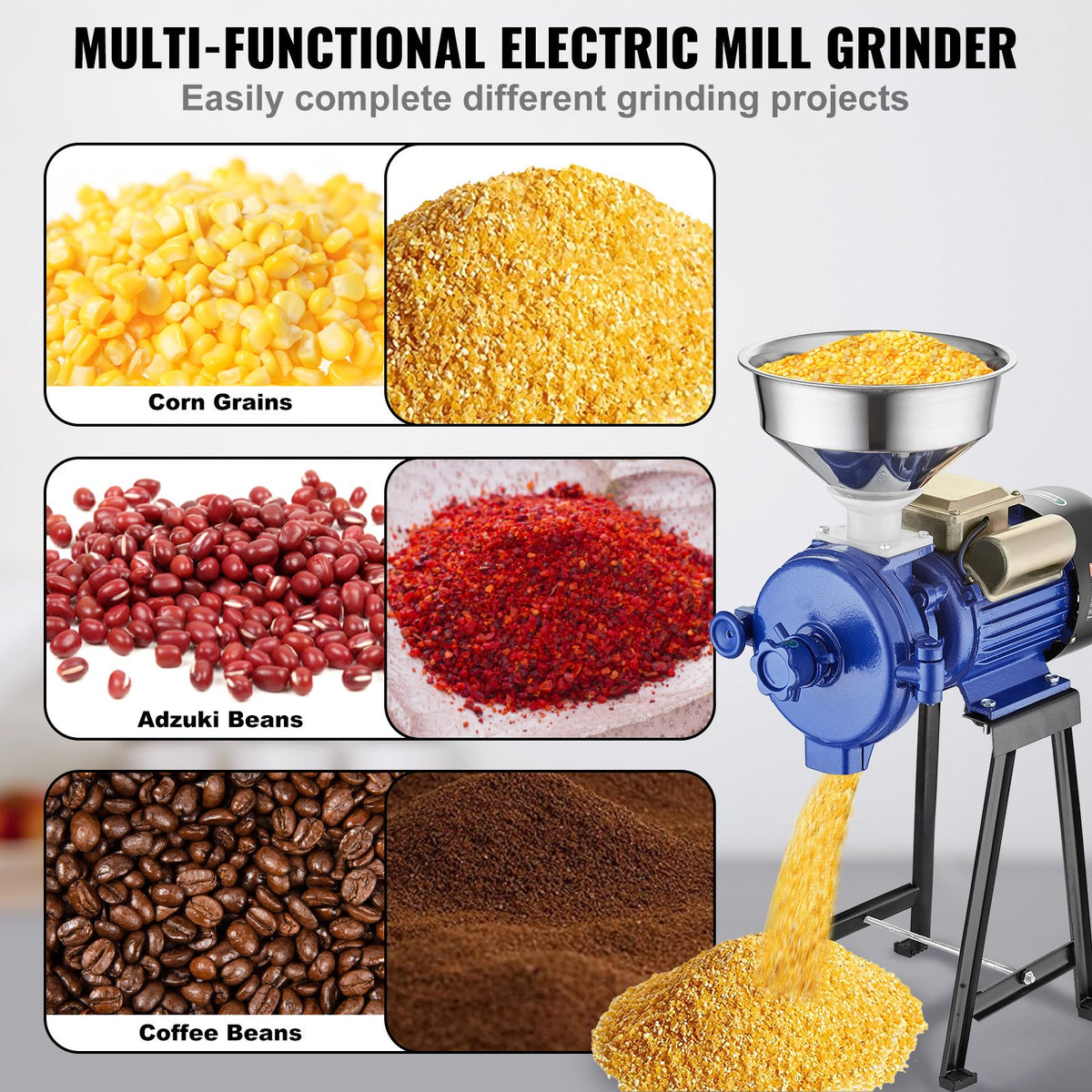 VEVOR Electric Grain Mill Grinder, 3000W Spice Grinders, Commercial Corn Mill with Funnel, Thickness Adjustable Powder Machine, Heavy Duty Feed Flour Cereal Mill Wheat Grinders, Dry Grinder - DDMPSGWYMJZTWGW67V1 - view 4