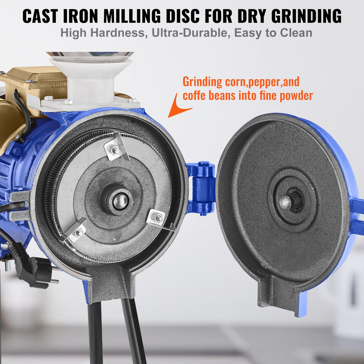 VEVOR Electric Grain Mill Grinder, 3000W Spice Grinders, Commercial Corn Mill with Funnel, Thickness Adjustable Powder Machine, Heavy Duty Feed Flour Cereal Mill Wheat Grinders, Dry Grinder - DDMPSGWYMJZTWGW67V1 - view 5