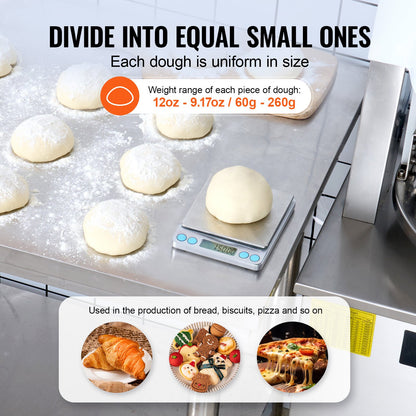 VEVOR Electric Dough Divider, 20PCS Automatic Dough Dividing Cutting Machine, 2.12oz - 9.17oz Equal Dough Cutter with Pure Copper Motor and 304 Stainless Steel Tray, for Bakery, Restaurant - DDMTFGQLD20LFYNM3V1 - view 4