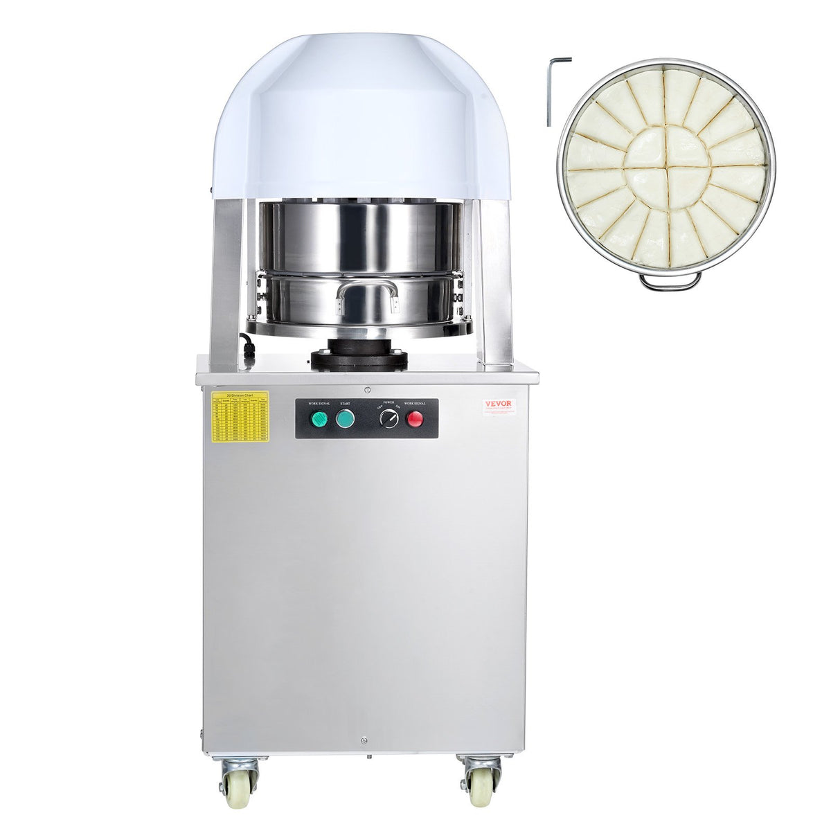 VEVOR Electric Dough Divider, 20PCS Automatic Dough Dividing Cutting Machine, 2.12oz - 9.17oz Equal Dough Cutter with Pure Copper Motor and 304 Stainless Steel Tray, for Bakery, Restaurant - DDMTFGQLD20LFYNM3V1 - view 10