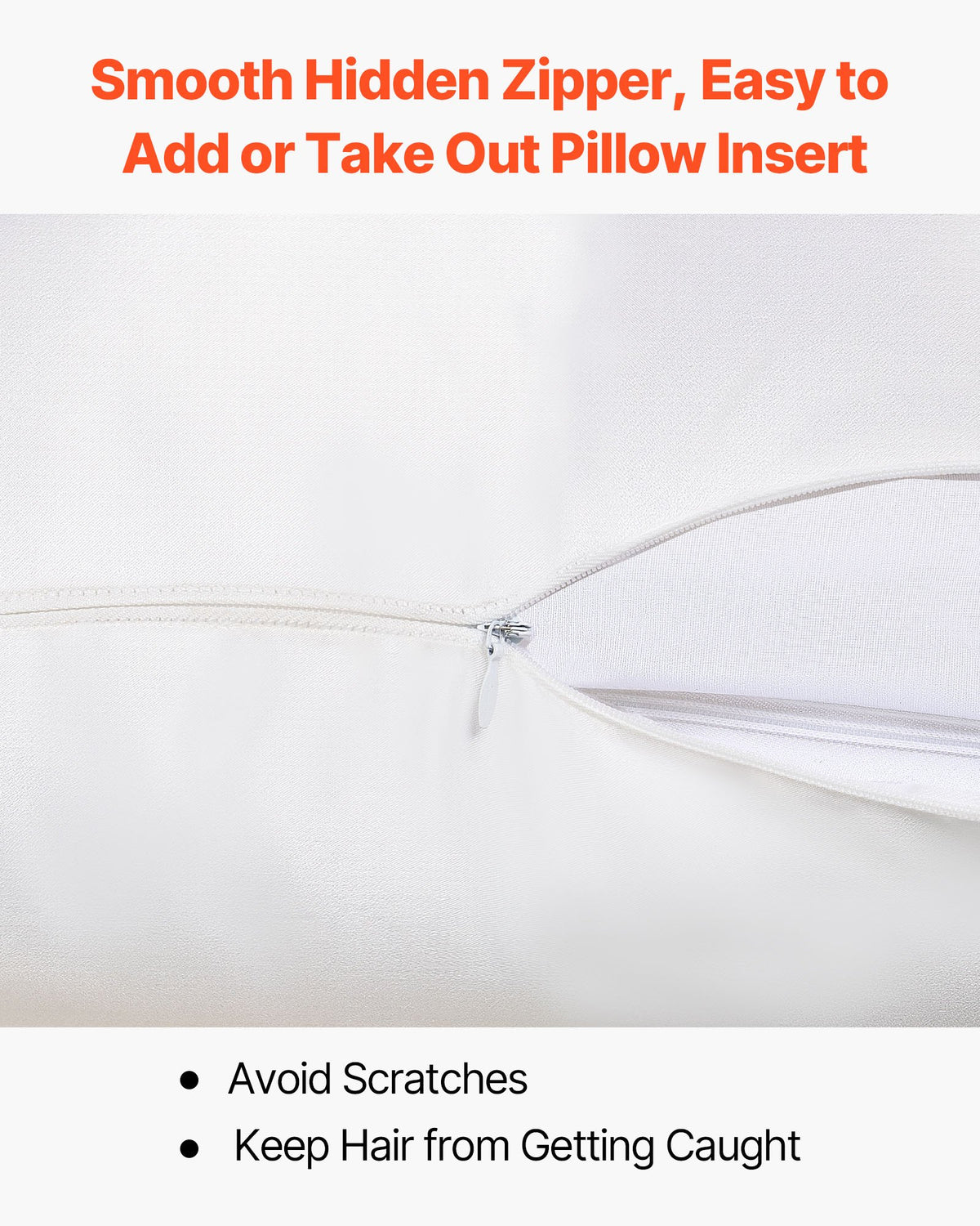 VEVOR Satin Pillowcase, 2 Pack Standard Size Satin Pillow Cases for Hair and Skin, Similar to Silk Pillowcases with Hidden Zipper, Smooth, Soft and Breathable Cooling Pillowcase, for Sleeping (White) - DDMZTTSTANDAWQ4PU001V0 - view 6