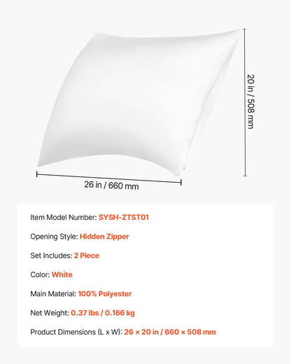 VEVOR Satin Pillowcase, 2 Pack Standard Size Satin Pillow Cases for Hair and Skin, Similar to Silk Pillowcases with Hidden Zipper, Smooth, Soft and Breathable Cooling Pillowcase, for Sleeping (White) - DDMZTTSTANDAWQ4PU001V0 - view 8