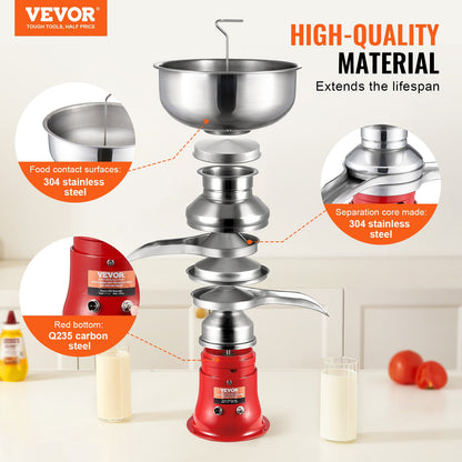 VEVOR Milk Cream Centrifugal Separator, 304 Stainless Steel Electric Cream Separators, 100L/H Output 10500RPM Goat Milk Separator, 30W Cow Cream Separator, Milk Skimmer with 5L Bowl Capacity, 100-240V - DDNYFLQ5L30W8VEH8V1 - view 3
