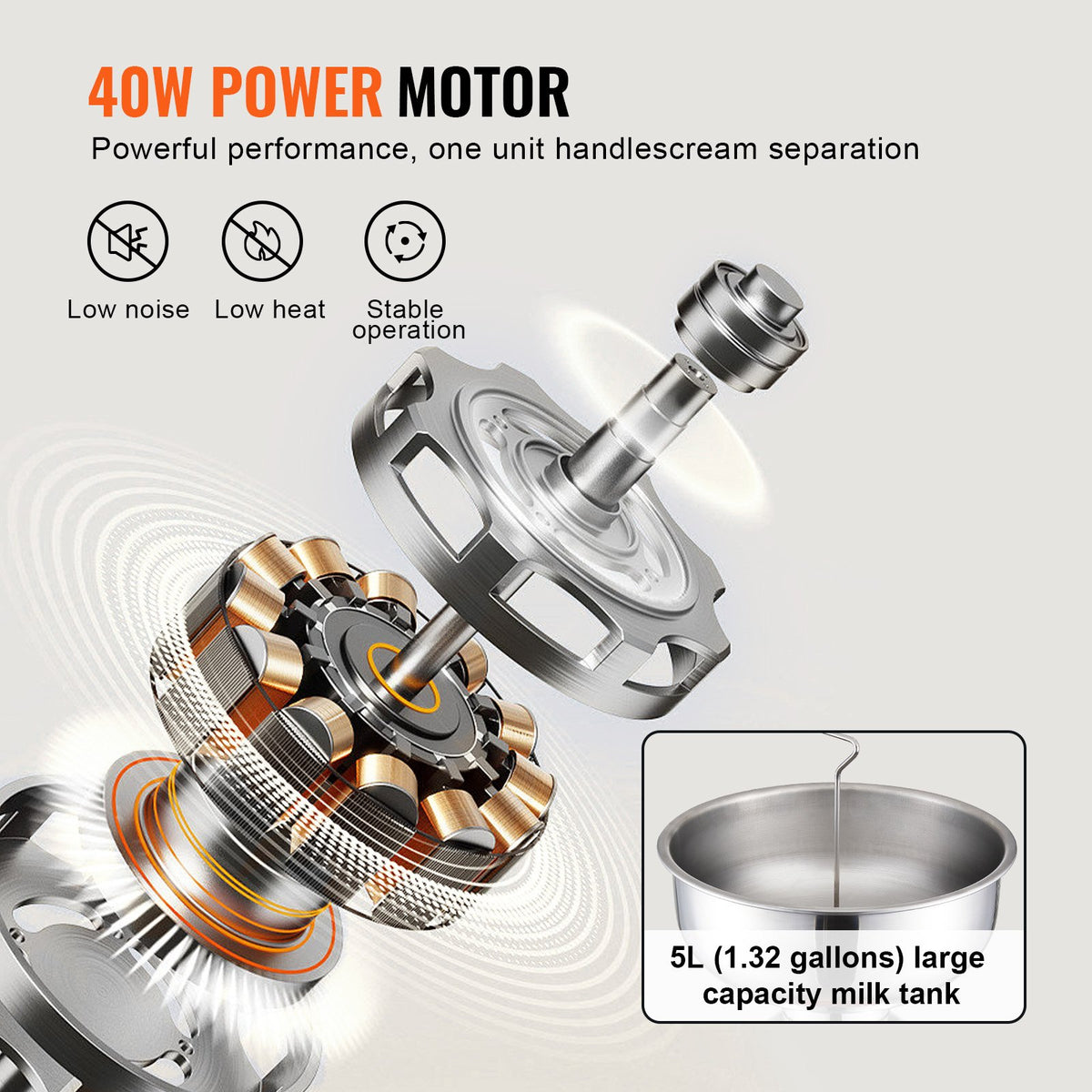 VEVOR Milk Cream Centrifugal Separator, 304 Stainless Steel Electric Cream Separators, 100L/H Output 10500RPM Goat Milk Separator, 30W Cow Cream Separator, Milk Skimmer with 5L Bowl Capacity, 100-240V - DDNYFLQ5L30W8VEH8V1 - view 4