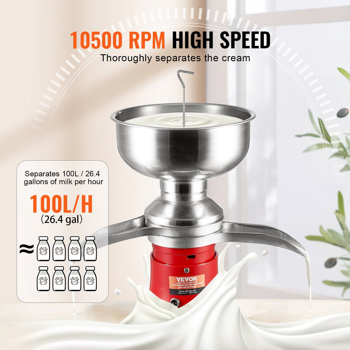 VEVOR Milk Cream Centrifugal Separator, 304 Stainless Steel Electric Cream Separators, 100L/H Output 10500RPM Goat Milk Separator, 30W Cow Cream Separator, Milk Skimmer with 5L Bowl Capacity, 100-240V - DDNYFLQ5L30W8VEH8V1 - view 5