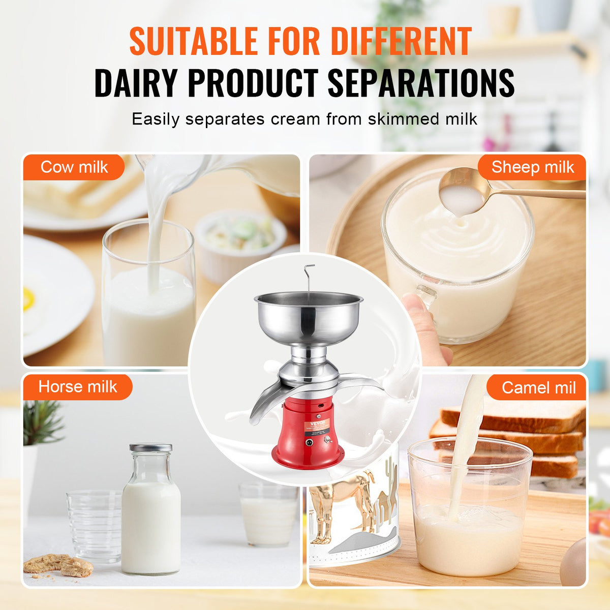 VEVOR Milk Cream Centrifugal Separator, 304 Stainless Steel Electric Cream Separators, 100L/H Output 10500RPM Goat Milk Separator, 30W Cow Cream Separator, Milk Skimmer with 5L Bowl Capacity, 100-240V - DDNYFLQ5L30W8VEH8V1 - view 7