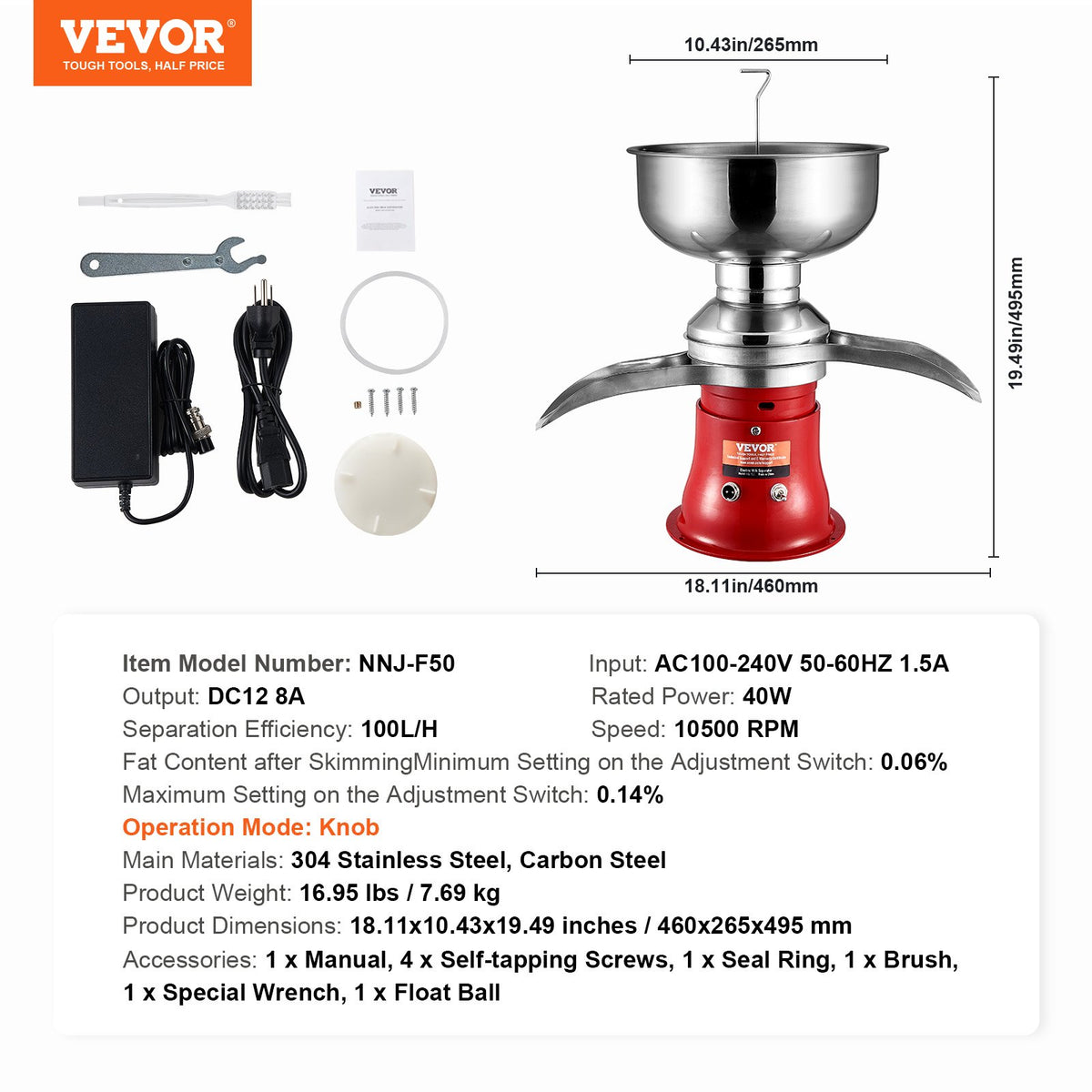 VEVOR Milk Cream Centrifugal Separator, 304 Stainless Steel Electric Cream Separators, 100L/H Output 10500RPM Goat Milk Separator, 30W Cow Cream Separator, Milk Skimmer with 5L Bowl Capacity, 100-240V - DDNYFLQ5L30W8VEH8V1 - view 8