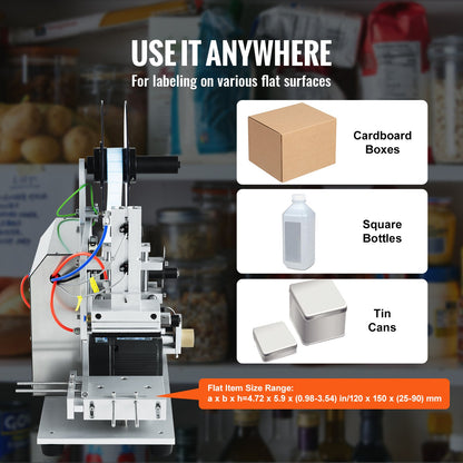 VEVOR Electric Flat Labeling Machine, 25-60pcs/min, Flat Surface Label Applicator for Cardboard Boxes/Square Bottles/Tin Cans, Labeler Suitable for Item Size Range of 4.72 x 5.9 x (0.98-3.54) inches - DDPMTBJW11GXWUYYLV1 - view 7
