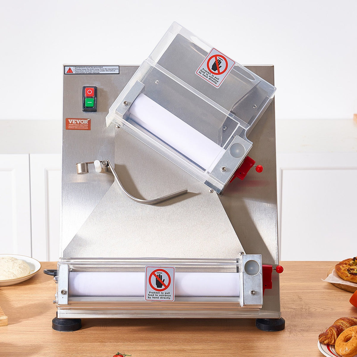 VEVOR Pizza Dough Roller Sheeter, 3-12 Inch Automatic Commercial Pizza Press, 370W Electric 260 Per Hour Dough Roller, Stainless Steel Adjustable Thickness Dough Machine, for Pasta Maker Equipment - DDPSBYMJ300MJP7MBV1 - view 9