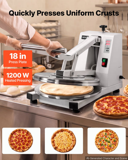 VEVOR Commercial Pizza Dough Press Machine 18 in Electric Dough Sheeter, Ideal for Bakery Home Restaurant Use, 1200W Cast Aluminum Pastry Press Plate, Adjustable Thickness Bread Forming Presser - DDPSBYMJBXG1C406Y001V1 - view 3