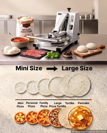 VEVOR Commercial Pizza Dough Press Machine 18 in Electric Dough Sheeter, Ideal for Bakery Home Restaurant Use, 1200W Cast Aluminum Pastry Press Plate, Adjustable Thickness Bread Forming Presser - DDPSBYMJBXG1C406Y001V1 - view 4
