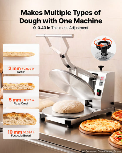 VEVOR Commercial Pizza Dough Press Machine 18 in Electric Dough Sheeter, Ideal for Bakery Home Restaurant Use, 1200W Cast Aluminum Pastry Press Plate, Adjustable Thickness Bread Forming Presser - DDPSBYMJBXG1C406Y001V1 - view 5