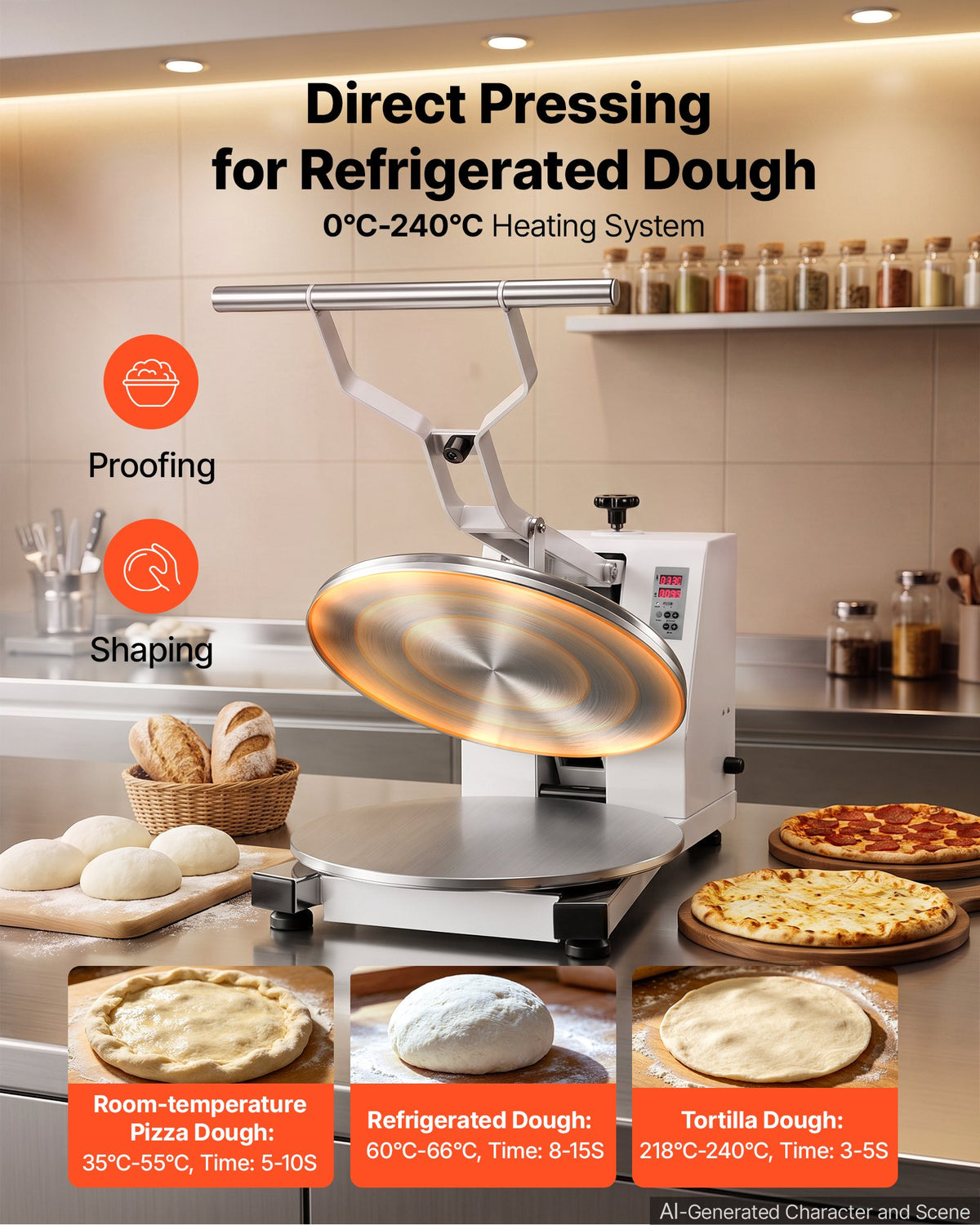 VEVOR Commercial Pizza Dough Press Machine 18 in Electric Dough Sheeter, Ideal for Bakery Home Restaurant Use, 1200W Cast Aluminum Pastry Press Plate, Adjustable Thickness Bread Forming Presser - DDPSBYMJBXG1C406Y001V1 - view 6