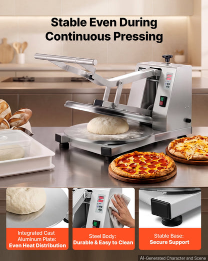 VEVOR Commercial Pizza Dough Press Machine 18 in Electric Dough Sheeter, Ideal for Bakery Home Restaurant Use, 1200W Cast Aluminum Pastry Press Plate, Adjustable Thickness Bread Forming Presser - DDPSBYMJBXG1C406Y001V1 - view 7