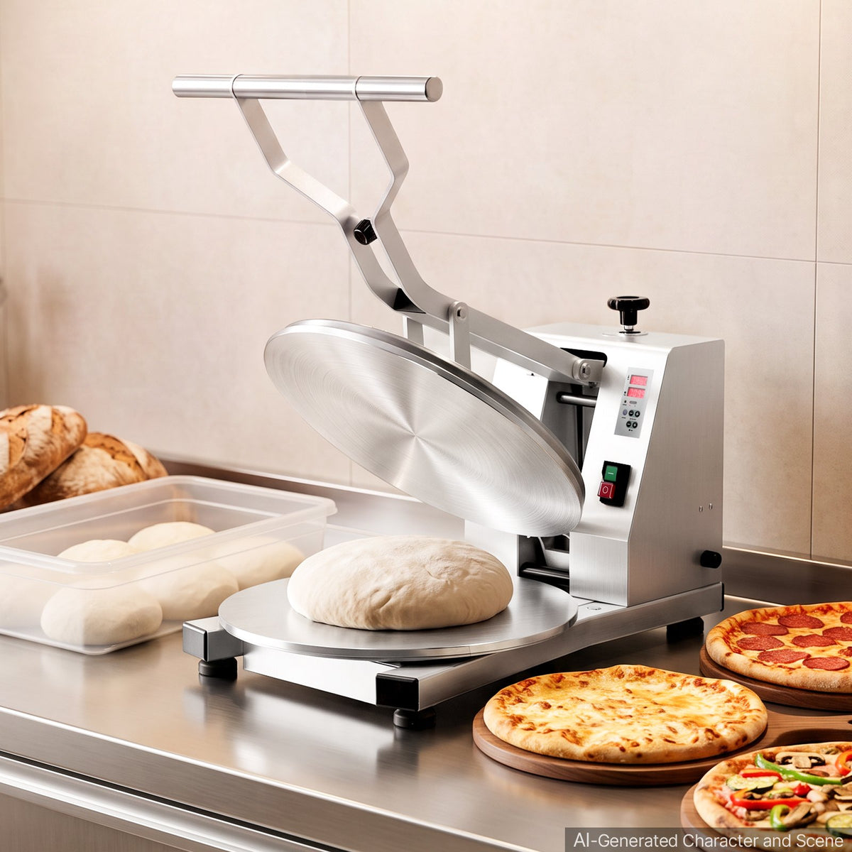 VEVOR Commercial Pizza Dough Press Machine 18 in Electric Dough Sheeter, Ideal for Bakery Home Restaurant Use, 1200W Cast Aluminum Pastry Press Plate, Adjustable Thickness Bread Forming Presser - DDPSBYMJBXG1C406Y001V1 - view 9