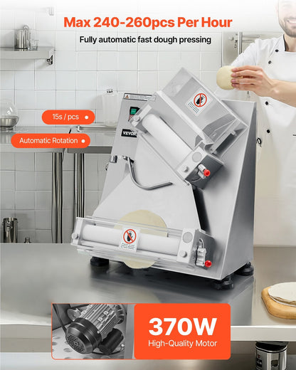 VEVOR Pizza Dough Roller Sheeter, 3-14 Inch Automatic Stainless Steel Pizza Press, Commercial Electric 370W Pasta Maker Machine, 260 pcs Per Hour, Adjustable Thickness, with Dough Press Lid - DDPSBYMJBXGY6W87L001V1 - view 3