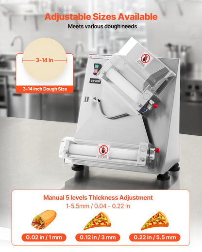 VEVOR Pizza Dough Roller Sheeter, 3-14 Inch Automatic Stainless Steel Pizza Press, Commercial Electric 370W Pasta Maker Machine, 260 pcs Per Hour, Adjustable Thickness, with Dough Press Lid - DDPSBYMJBXGY6W87L001V1 - view 4