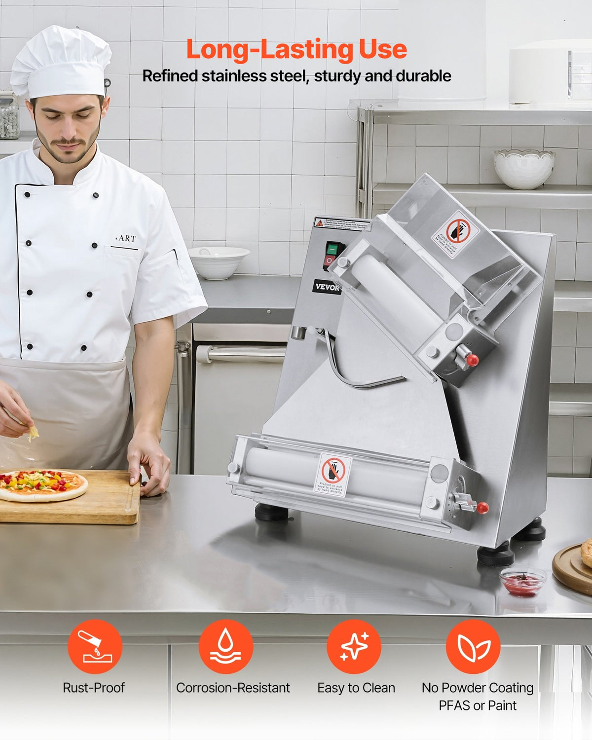VEVOR Pizza Dough Roller Sheeter, 3-14 Inch Automatic Stainless Steel Pizza Press, Commercial Electric 370W Pasta Maker Machine, 260 pcs Per Hour, Adjustable Thickness, with Dough Press Lid - DDPSBYMJBXGY6W87L001V1 - view 6