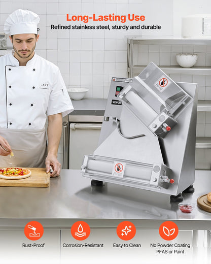 VEVOR Pizza Dough Roller Sheeter, 3-14 Inch Automatic Stainless Steel Pizza Press, Commercial Electric 370W Pasta Maker Machine, 260 pcs Per Hour, Adjustable Thickness, with Dough Press Lid - DDPSBYMJBXGY6W87L001V1 - view 6