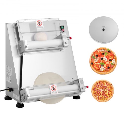 VEVOR Pizza Dough Roller Sheeter, 3-16 Inch Semi-automatic Stainless Steel Pizza Press, Commercial Electric 390W Pasta Maker Machine, 260 pcs Per Hour, Adjustable Thickness, with Dough Press Lid - DDPSBYMJBXGYOXC3A001V1 - view 2