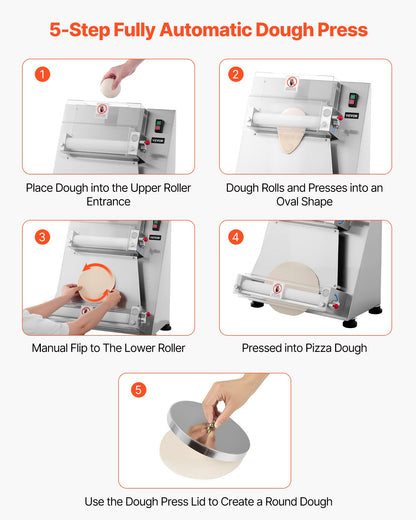 VEVOR Pizza Dough Roller Sheeter, 3-16 Inch Semi-automatic Stainless Steel Pizza Press, Commercial Electric 390W Pasta Maker Machine, 260 pcs Per Hour, Adjustable Thickness, with Dough Press Lid - DDPSBYMJBXGYOXC3A001V1 - view 5