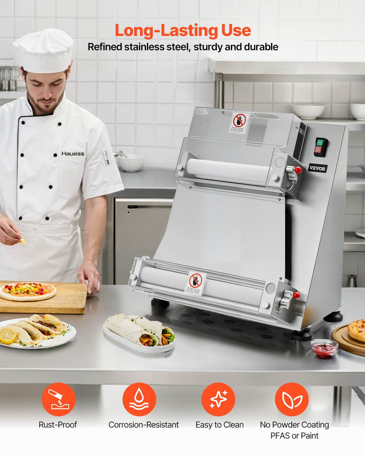 VEVOR Pizza Dough Roller Sheeter, 3-16 Inch Semi-automatic Stainless Steel Pizza Press, Commercial Electric 390W Pasta Maker Machine, 260 pcs Per Hour, Adjustable Thickness, with Dough Press Lid - DDPSBYMJBXGYOXC3A001V1 - view 6