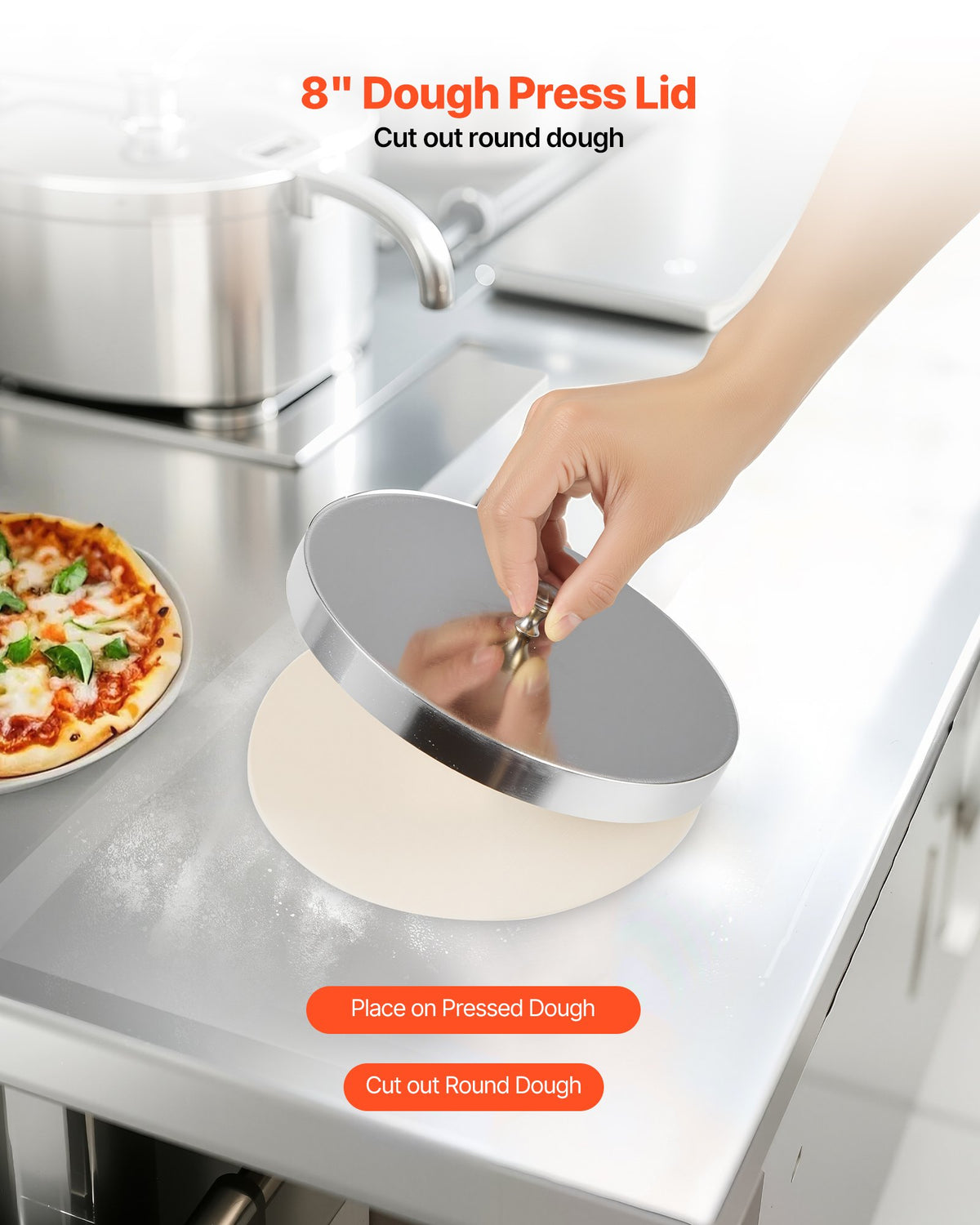 VEVOR Pizza Dough Roller Sheeter, 3-16 Inch Semi-automatic Stainless Steel Pizza Press, Commercial Electric 390W Pasta Maker Machine, 260 pcs Per Hour, Adjustable Thickness, with Dough Press Lid - DDPSBYMJBXGYOXC3A001V1 - view 7
