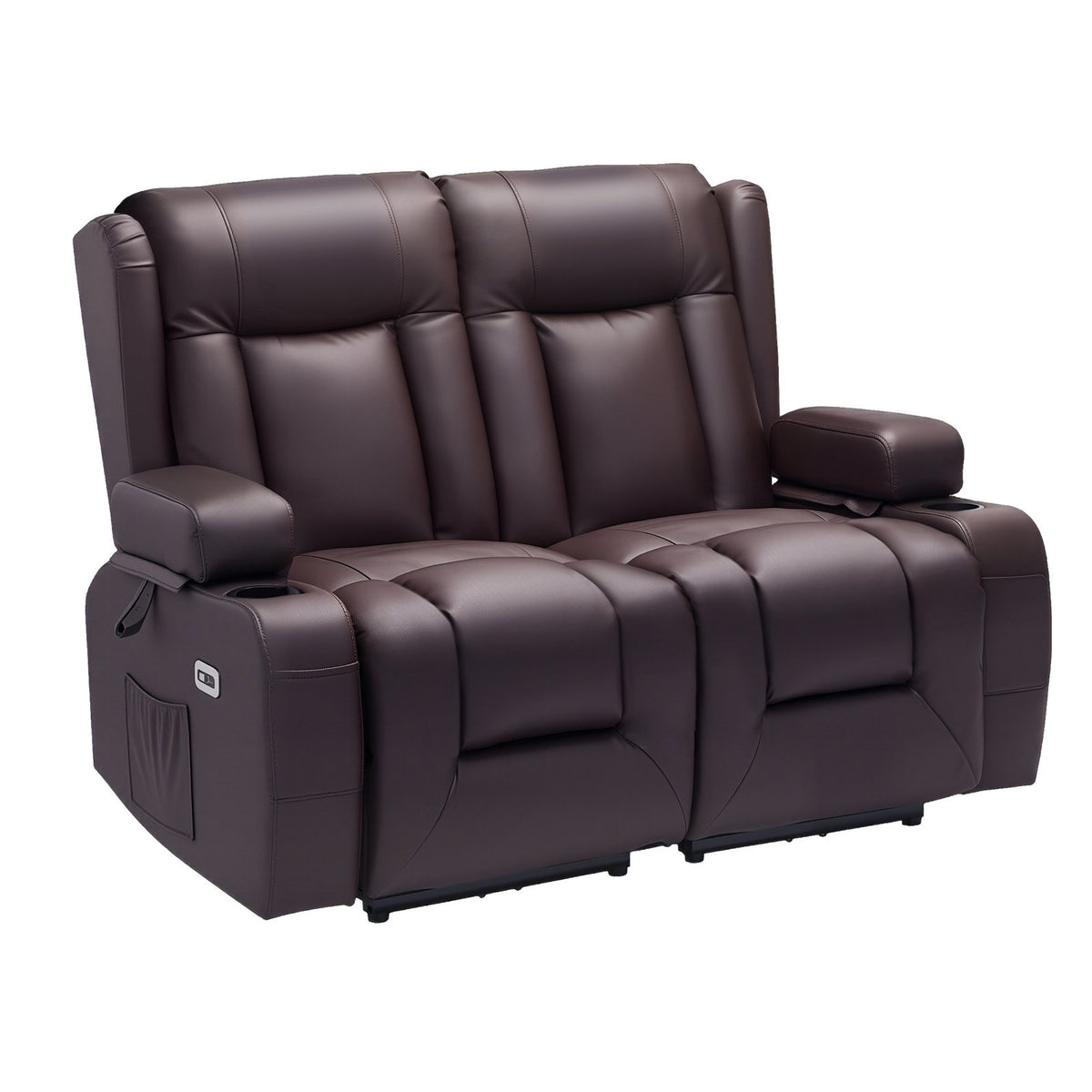 VEVOR Loveseat Recliner Sofa, Power Reclining Couch with Heating & Massage and Timer, PU Leather Electric Recliner Sofa with USB Ports, Cup Holders and Side Bags, Dual Loveseat Chair for Living Room - DDPYSRSFDDKB5TOTG001V1 - view 1