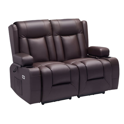 VEVOR Loveseat Recliner Sofa, Power Reclining Couch with Heating & Massage and Timer, PU Leather Electric Recliner Sofa with USB Ports, Cup Holders and Side Bags, Dual Loveseat Chair for Living Room - DDPYSRSFDDKB5TOTG001V1 - view 1