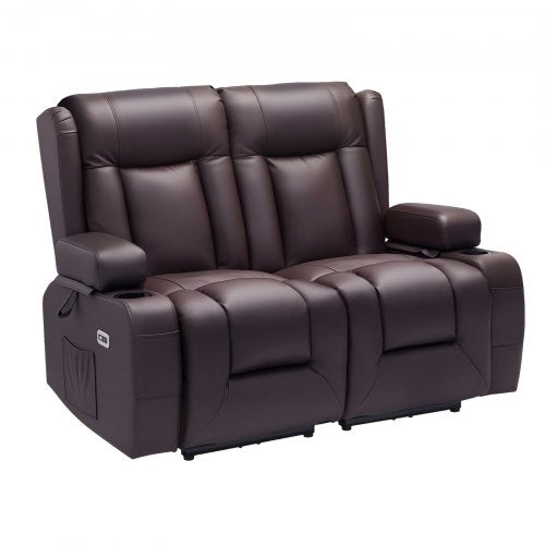VEVOR Loveseat Recliner Sofa, Power Reclining Couch with Heating & Massage and Timer, PU Leather Electric Recliner Sofa with USB Ports, Cup Holders and Side Bags, Dual Loveseat Chair for Living Room - DDPYSRSFDDKB5TOTG001V1 - view 2