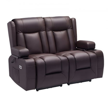 VEVOR Loveseat Recliner Sofa, Power Reclining Couch with Heating & Massage and Timer, PU Leather Electric Recliner Sofa with USB Ports, Cup Holders and Side Bags, Dual Loveseat Chair for Living Room - DDPYSRSFDDKB5TOTG001V1 - view 2