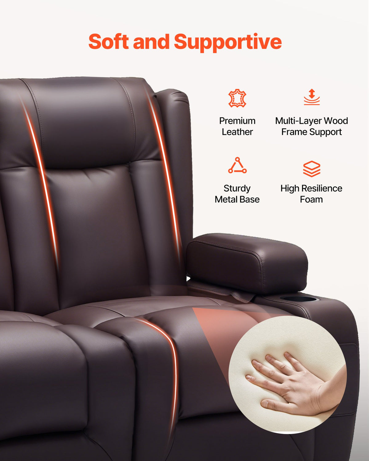 VEVOR Loveseat Recliner Sofa, Power Reclining Couch with Heating & Massage and Timer, PU Leather Electric Recliner Sofa with USB Ports, Cup Holders and Side Bags, Dual Loveseat Chair for Living Room - DDPYSRSFDDKB5TOTG001V1 - view 6