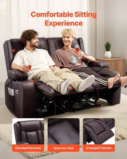 VEVOR Loveseat Recliner Sofa, Power Reclining Couch with Heating & Massage and Timer, PU Leather Electric Recliner Sofa with USB Ports, Cup Holders and Side Bags, Dual Loveseat Chair for Living Room - DDPYSRSFDDKB5TOTG001V1 - view 7