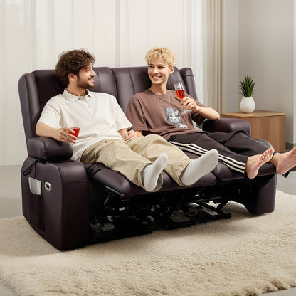 VEVOR Loveseat Recliner Sofa, Power Reclining Couch with Heating & Massage and Timer, PU Leather Electric Recliner Sofa with USB Ports, Cup Holders and Side Bags, Dual Loveseat Chair for Living Room - DDPYSRSFDDKB5TOTG001V1 - view 9