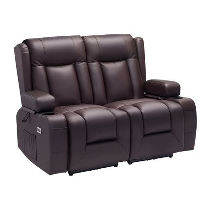 VEVOR Loveseat Recliner Sofa, Power Reclining Couch with Heating & Massage and Timer, PU Leather Electric Recliner Sofa with USB Ports, Cup Holders and Side Bags, Dual Loveseat Chair for Living Room - DDPYSRSFDDKB5TOTG001V1 - view 10