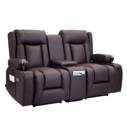 VEVOR Loveseat Recliner Sofa, Power Reclining Couch with Heating & Massage and Timer, PU Leather Electric Recliner Sofa with Center Console, USB Ports, Cup Holders and Side Bags for Living Room - DDPYSRSFDDKD1TA1D001V1 - view 10