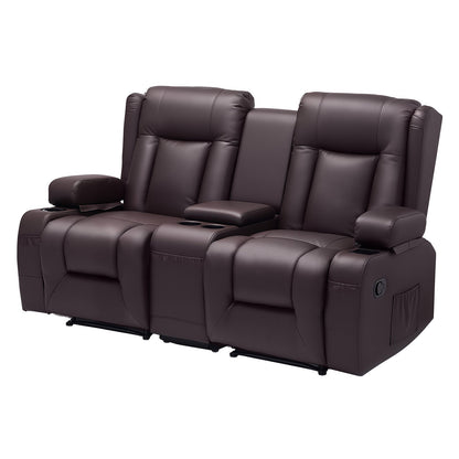 VEVOR Loveseat Recliner Sofa, Manual Reclining Couch with Center Console, PU Faux Leather Recliner Sofa with USB Ports, Cup Holders and Storage Bags, Dual Loveseat Chair for Living Room/RV, Brown - DDPYSRSFSDKD2FNYC001V0 - view 10