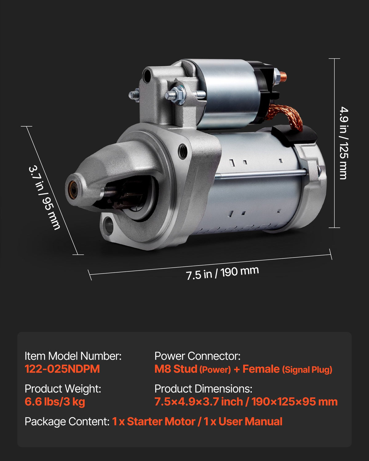 VEVOR Starter 17922, Starter Motor Replacement Compatible with BMW 1 Series M 3.0L L6 2011, 128i 3.0L L6 2008-2011, 325i/325xi 3.0L L6 2006, 335xi 3.0L L6 2007-2008, OEM 428000-1760 410-24145 LRS02298 - DDQDMDPN17924XNJ8001V9 - view 8