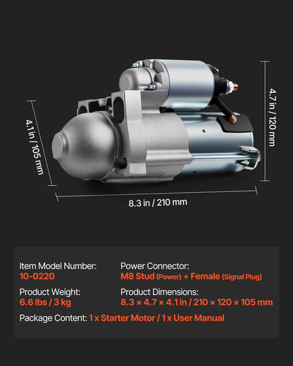 VEVOR Starter 6494, Starter Motor Replacement Compatible with Buick Rainier V8 5.3L 2004-2007, Cadillac Escalade V8 5.3L 2003-2005, Chevrolet GMC Isuzu Saab, OEM 12568051 89-01-7440 89017440 SDR0270 - DDQDMDPN6494JVFWJ001V9 - view 8