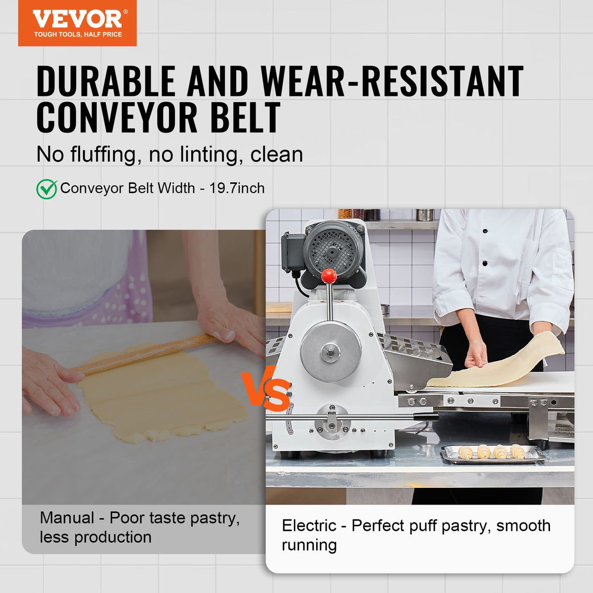 VEVOR Commercial Dough Sheeter Machine, 19.7-Inch Reversible Puff Pastry Sheeter and Fondant Roller, Electric Dough Roller 0-1.4" Adjustable Thickness, Folding Dough Sheeter for Bakeries, Pastries - DDQSJTM197INUF2ZCV1 - view 3